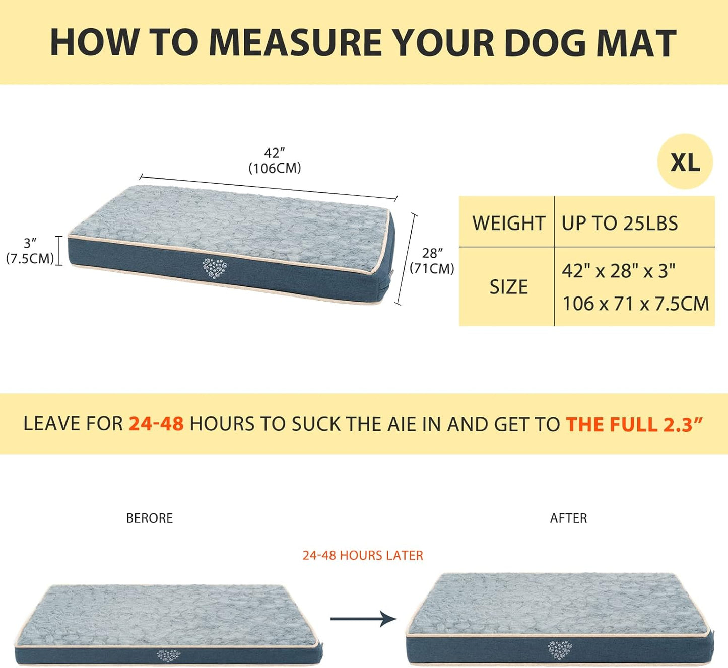 VANKEAN Waterproof Dog Crate Pad Bed Mat Reversible (Warm&Cool), Removable Washable Cover & Waterproof Inner Lining, Pet Crate Mattress for Cats and Dogs, Joint Relief Dog Bed for Crate, Navy