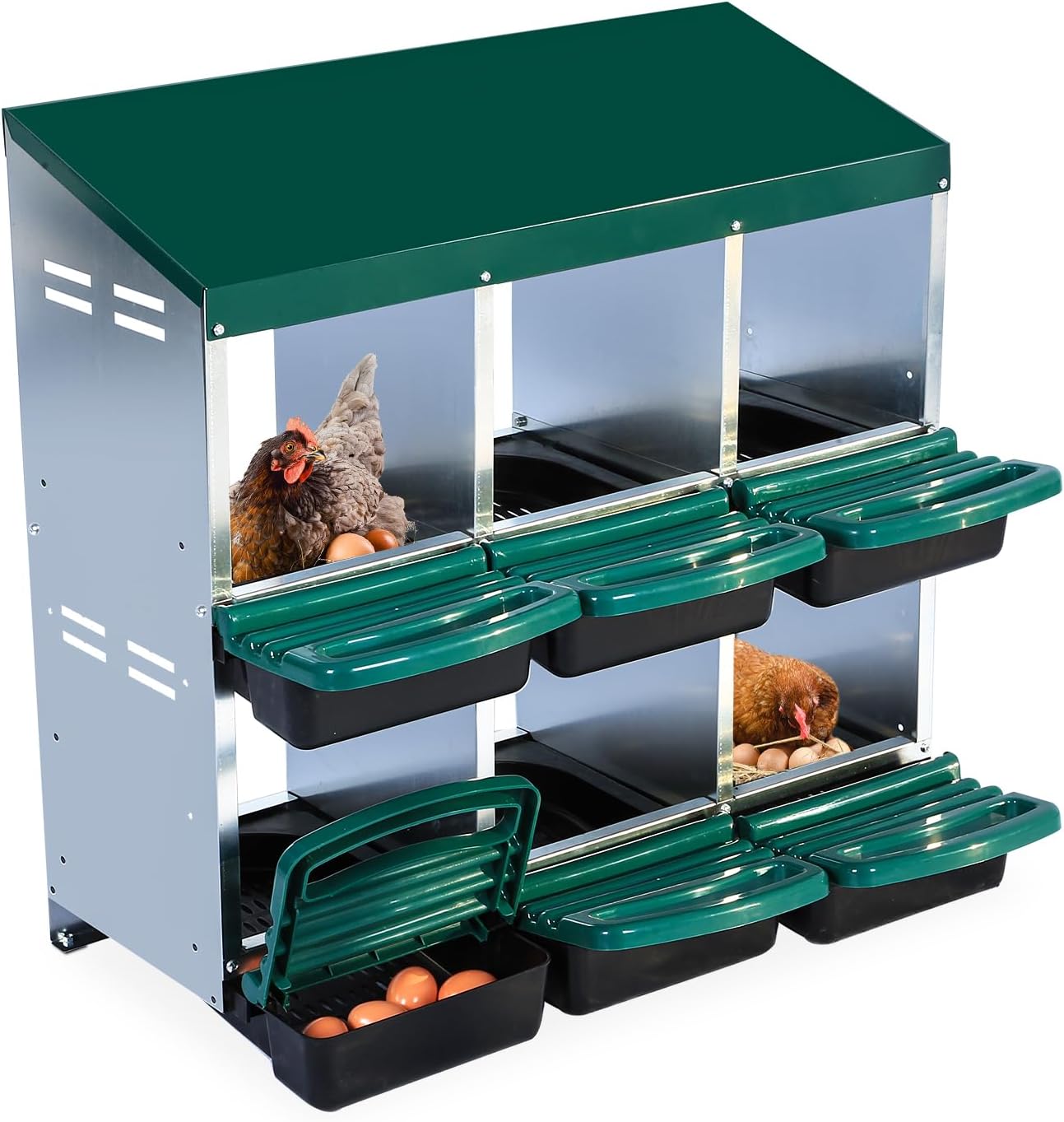 Chicken Nesting Box, 6 Hole 2 Layer Hen Nest Boxes, Roll Away Eggs Laying Boxes,Cleanable Pull Out Hen Roosting Boxes