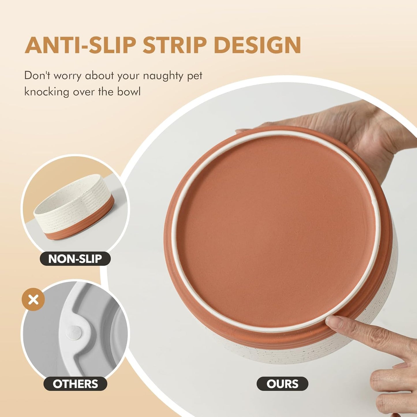 Ceramic 7.3inch Dog Bowl for Medium Breed Dogs, Anti-Slip and Weighted Pet Food and Water Dishes(Single Bowl, Vanilla White)