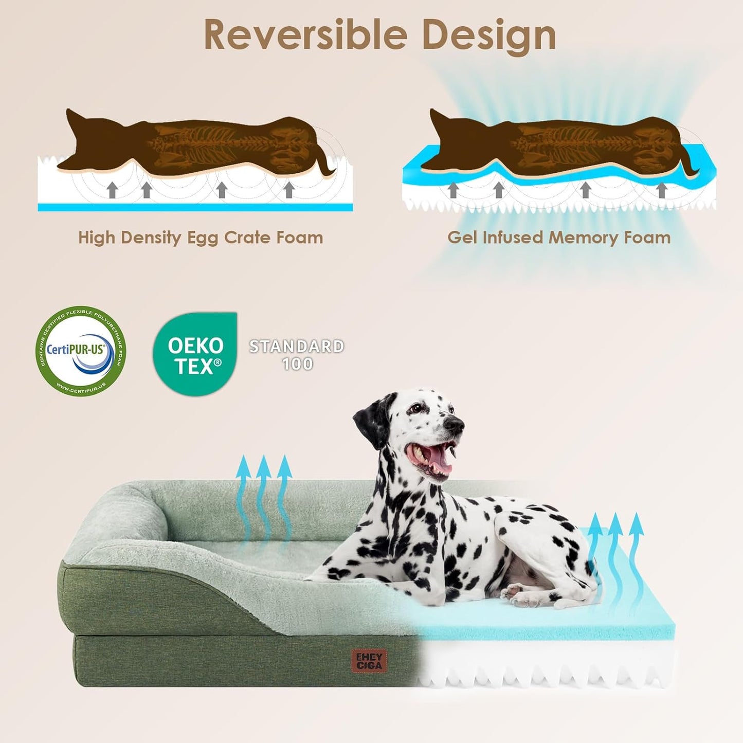 EHEYCIGA Memory Foam Dog Bed for Medium Size, Orthopedic Dog Sofa with Sides and Waterproof Liner, Washable Bolster Pet Couch with Removable Cover, 35x22x6.5 Inch, Green