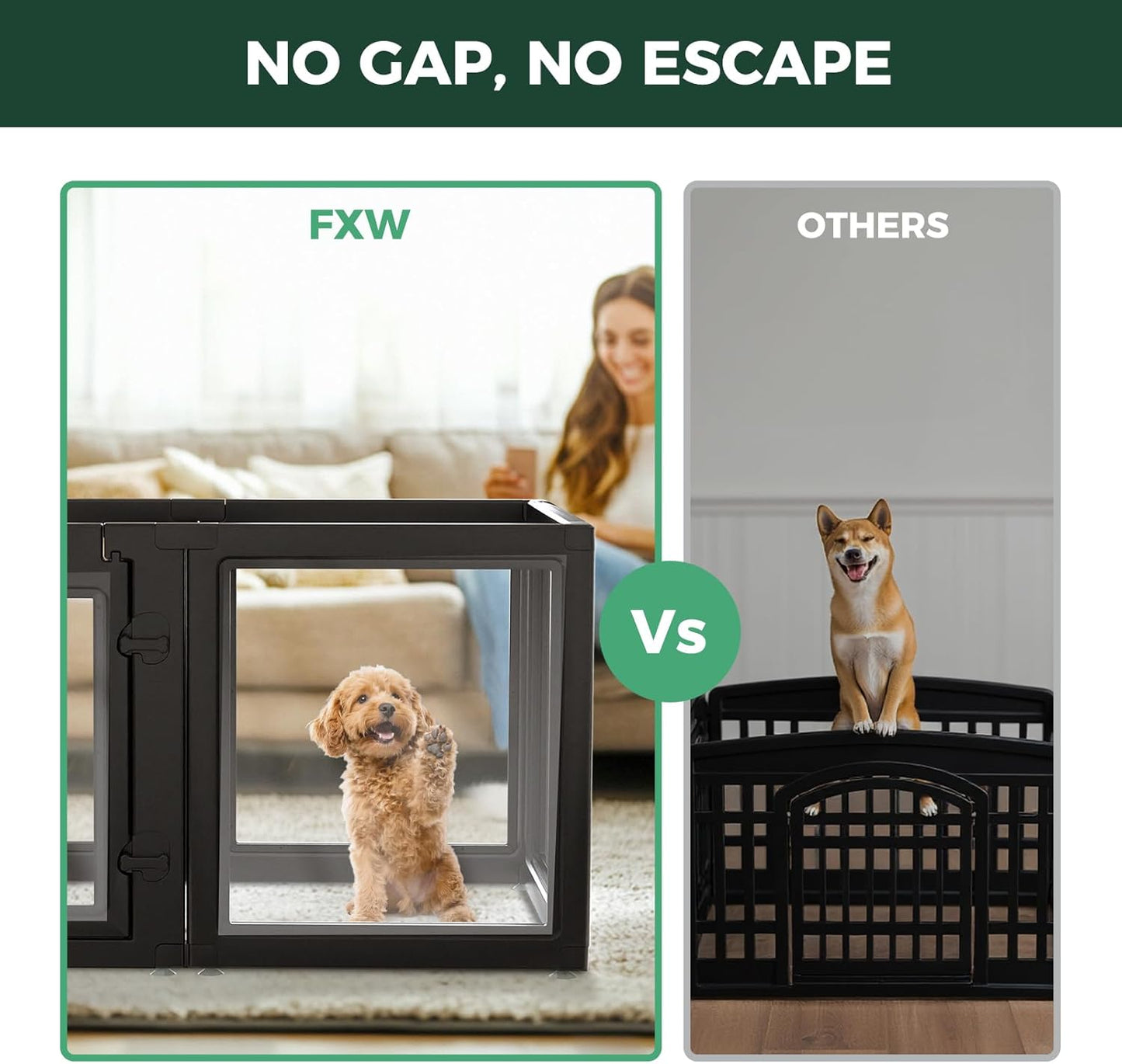 FXW AuraSpace Acrylic Indoor Unleashed Dog Playpen for Puppies and Small Dogs, 24 Inch, 10 Panels, Black