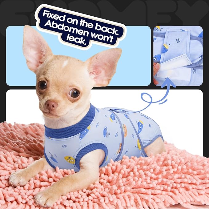 FUAMEY Recovery Suit for Dogs After Surgery,Soft Breathable Dog Bodysuit E-Collar & Cone Alternative Surgical Suit,Male Female Dog Neuter Spay Suits Anti Licking Wounds Onesie Blue Boat L
