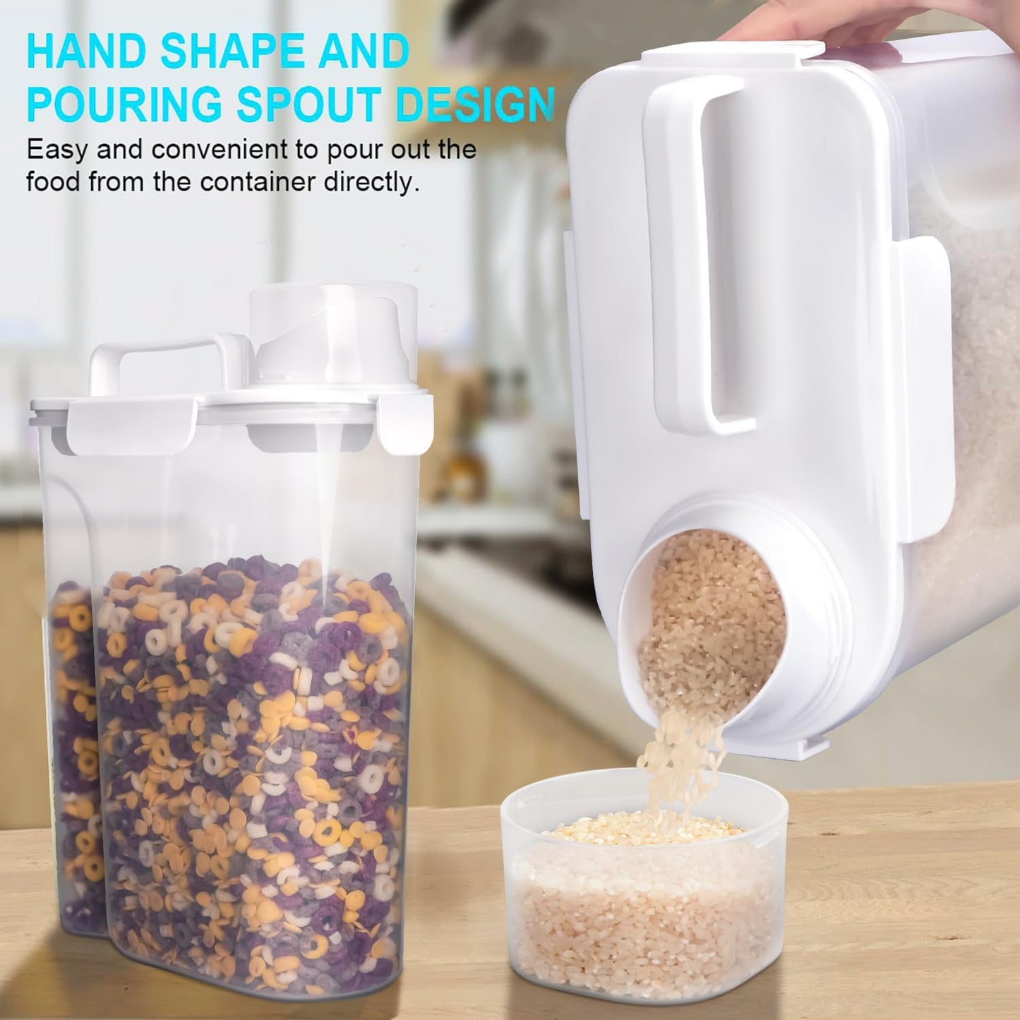 Rice Airtight Dry Food Storage Containers 10Lbs, BPA Free Plastic Storage Bin Dispenser with Pourable Spout, Portable Handle, Kitchen Pantry Organization for Cereal, Flour and Baking Supplies