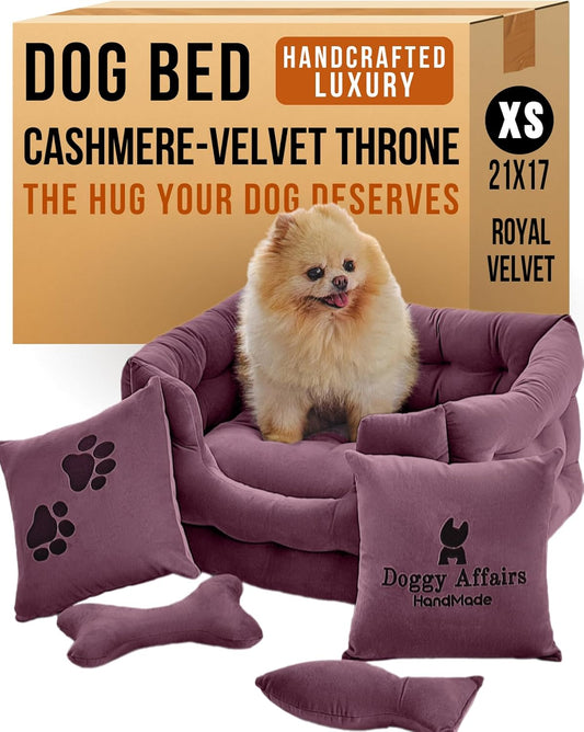 Luxury Dog Bed Chesterfield – Handcrafted Velvet Throne for Dogs | Joint Support, Calming & Temp-Regulating Comfort | Durable 5+ Years, Anti-Claw, Washable 100+ Times – XS, Purple
