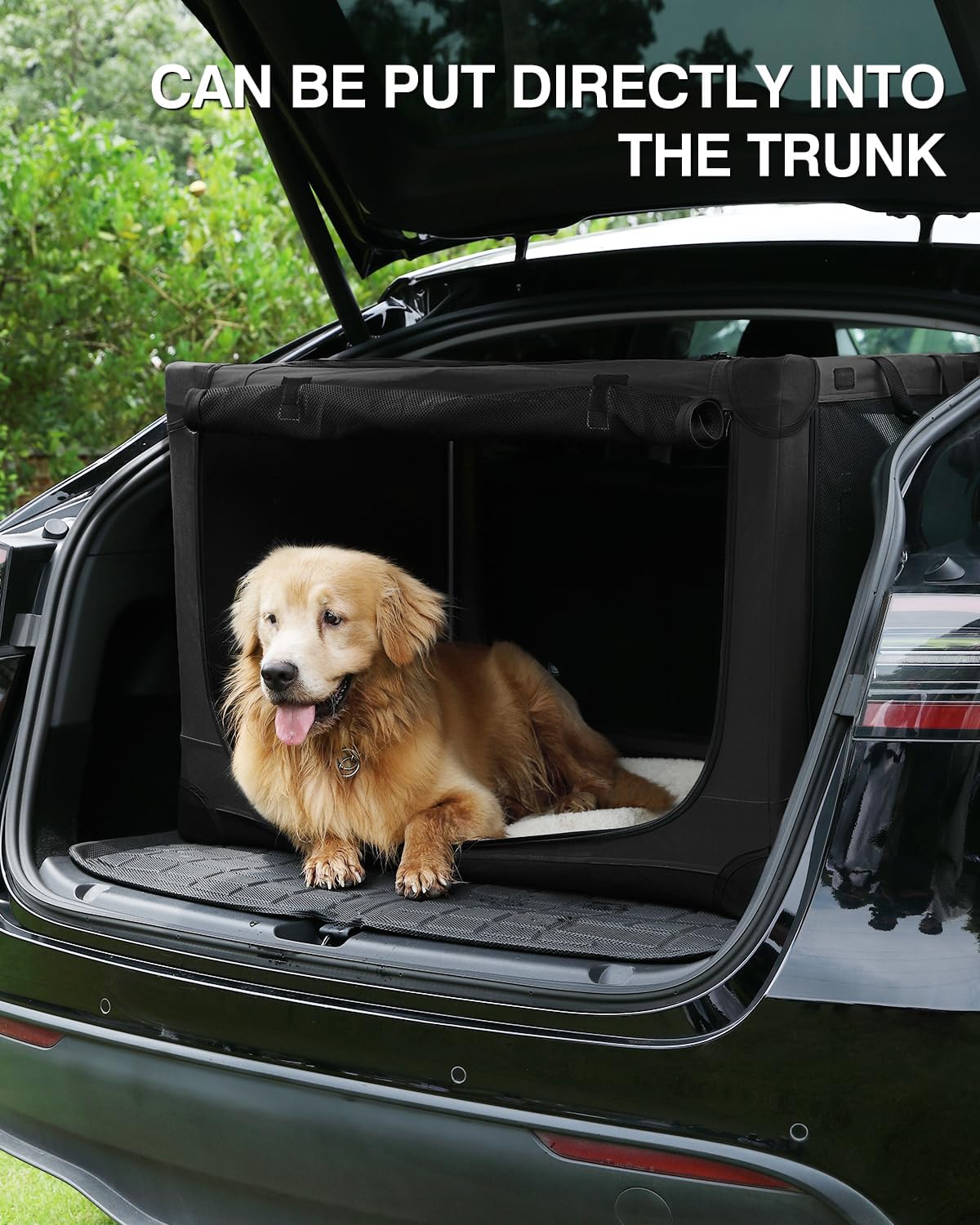 36 Inch Collapsible Travel Dog Crate for Medium Large Dogs, Portable Dog Crate 4-Door Foldable Soft Kennel with Durable Mesh Windows for Indoor & Outdoor Travel, with Storage Bag,Black