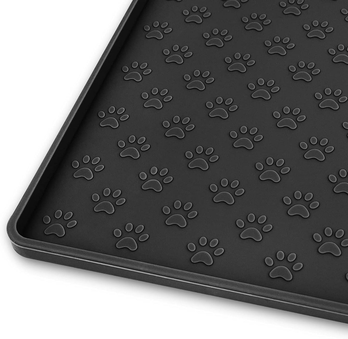 Ptlom Pet Placemat for Dog and Cat, Mat for Prevent Food and Water Overflow, Suitable for Small, Medium and Big Pet, 18" 12", Black, Silicone