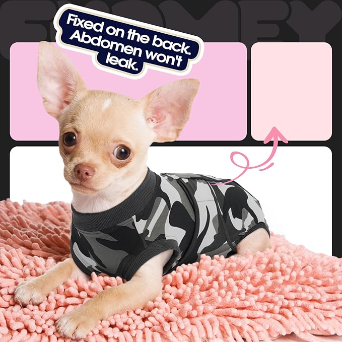 FUAMEY Dog Recovery Suit Male,Dogs Surgery Neuter Suits Puppy Spay Shirts for Female Protect Dog's Skin Anti Licking Abdominal Wounds Doggie Onesie Pet Bodysuit Alternative to Cone Grey Camouflage M