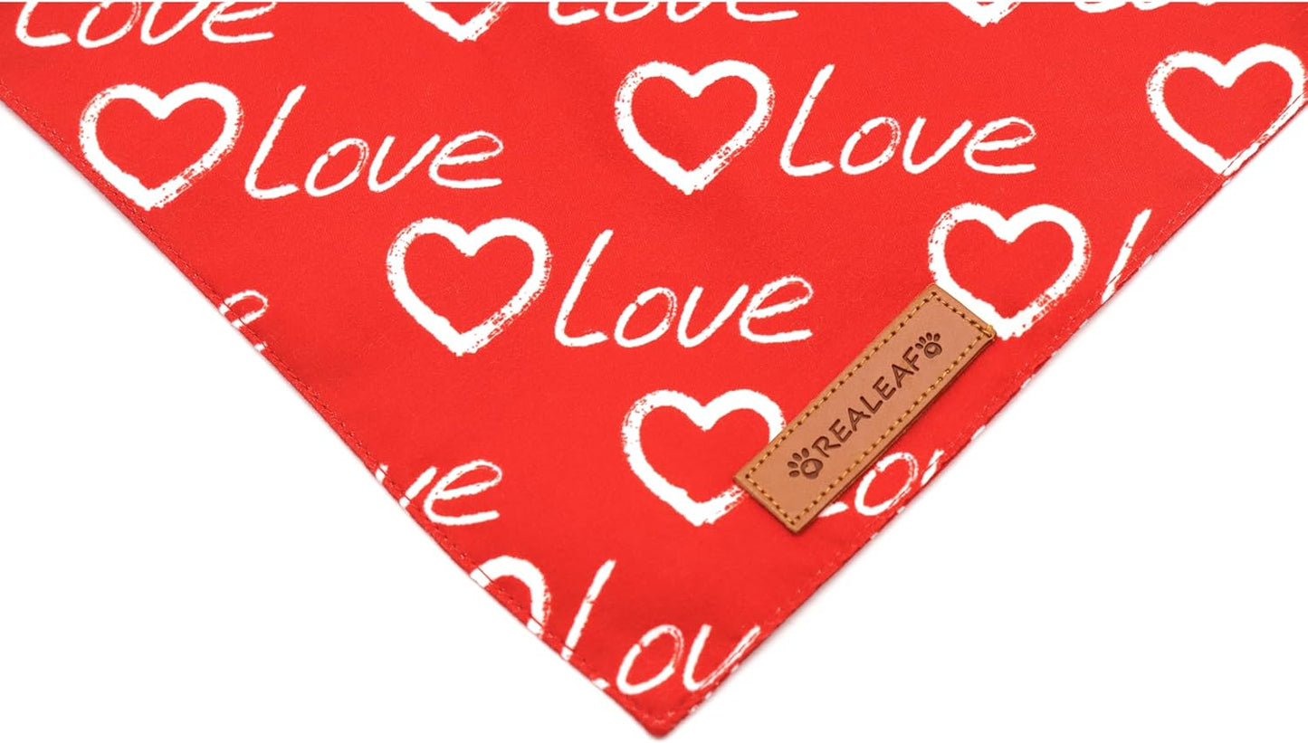 Realeaf Valentines Day Dog Bandanas 2 Pack, Reversible Love Pet Scarf for Boy and Girl, Premium Durable Fabric, Heart Bandana for Large and Extra Large Dogs (X-Large)