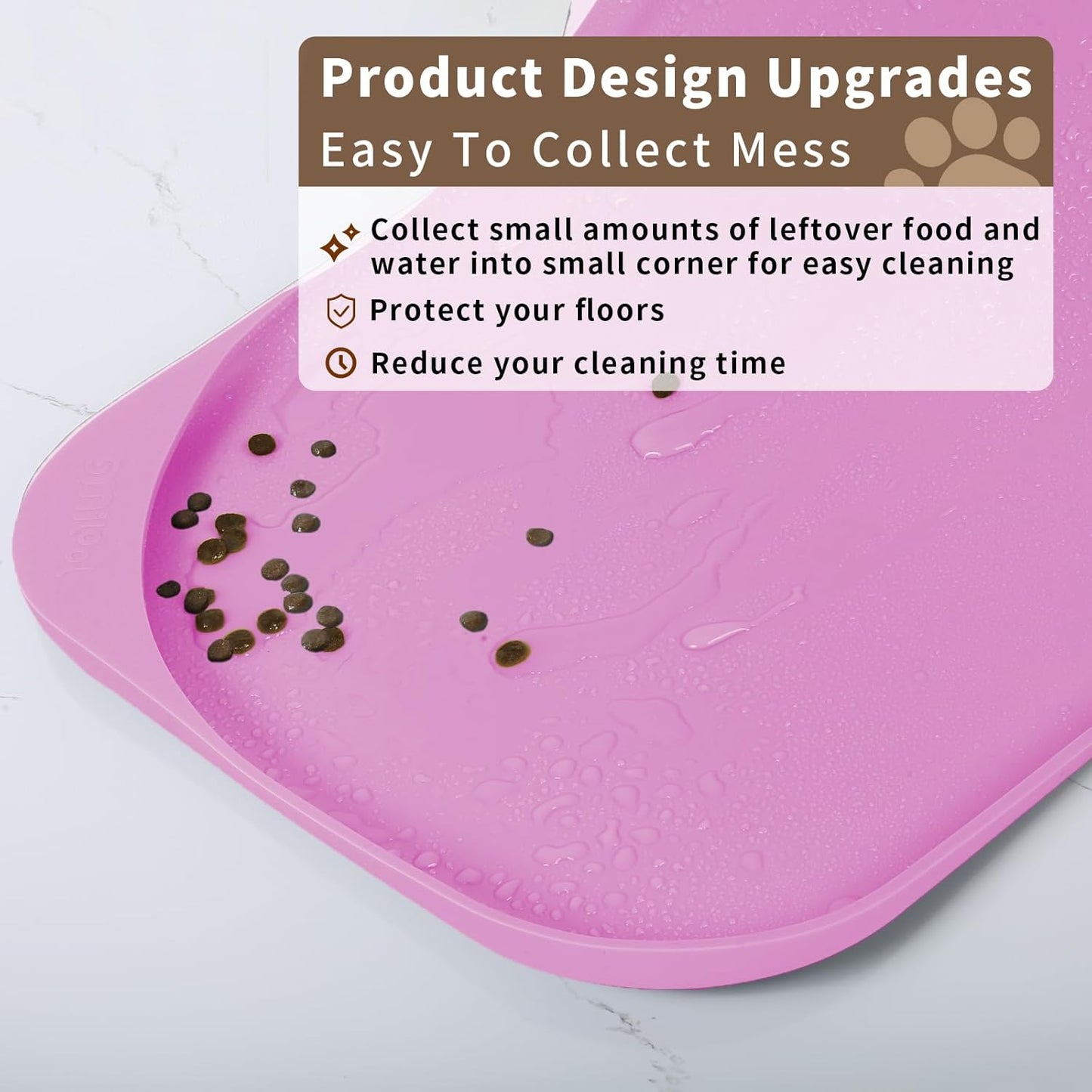 Silicone Pet Feeding Mat with Raised Edge & Residue Collection Pocket for Food and Water, Dog Bowl Mats, Cat Bowls Placemat with High Lip for Floor Waterproof, 19 x 12 x 0.7 Pink