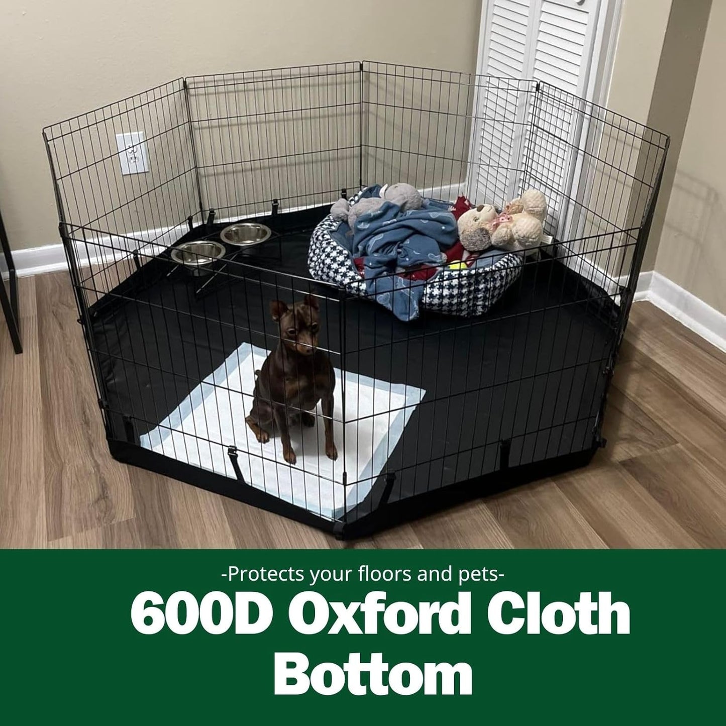 PJYuCien Dog Playpen, 8 Panels 36’’H Dog Pens Indoor with Bottom Pad, Metal Foldable Pet Puppy Exercise Fence Crate Kennel, Better for Medium Animals,Black