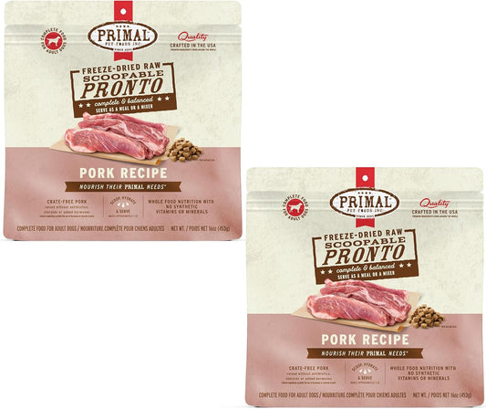 Primal Freeze Dried Dog Food, Pronto Mini Nuggets, Pork; Scoop & Serve, Complete & Balanced Meal; Also Use As Topper or Treat; Premium, Healthy, Grain Free, High Protein Raw Dog Food (16 oz, 2-Pack)