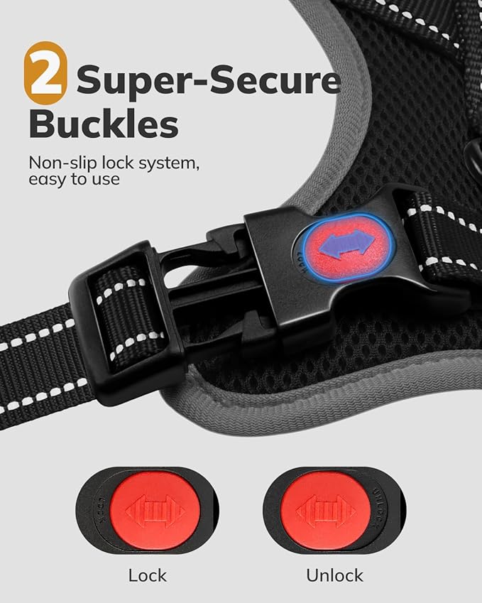 MIDOG No-Pull Dog Harness | Adjustable & Reflective Pet Harness Leash Set for Small Medium Large Dogs Walking, Training| No Choke, Front Clip, Soft Padded Vest with Easy Control Handle - Black, XL