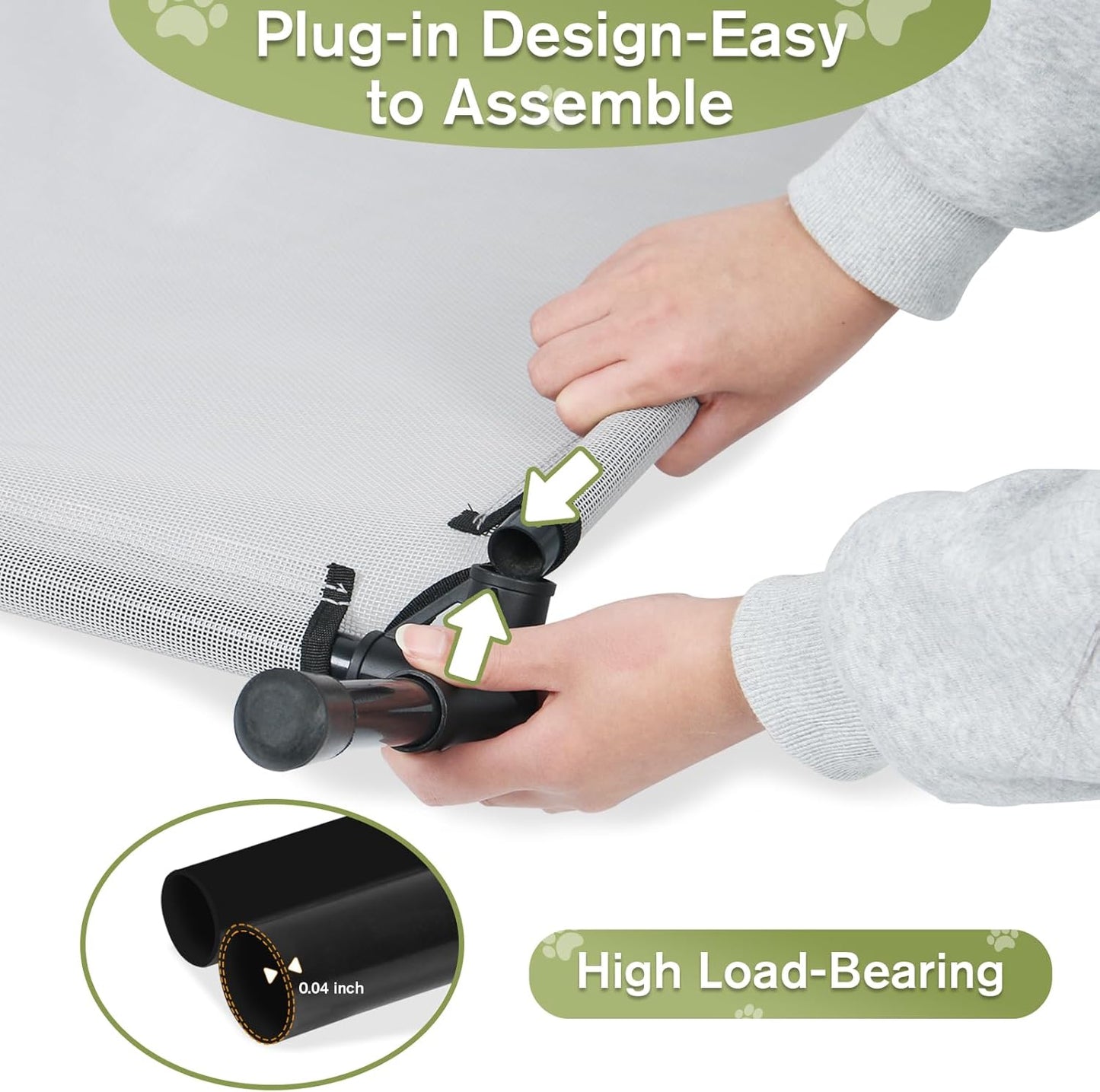 XL Elevated Dog Bed, Extra Large Cooling Raised Dogs Cot, Outdoor Lifted Ped Cots, Stable Pet Hammock with Non-Slip Feet, Off Ground, Washable Teslin Mesh, Grey