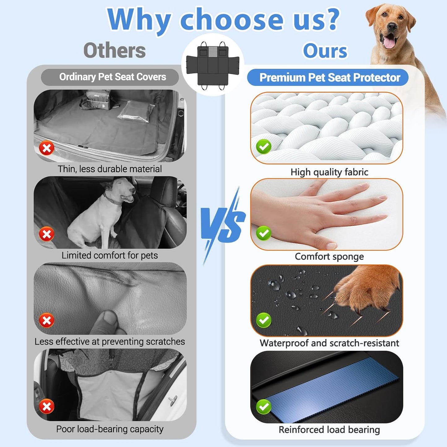 Hard Bottom Dog Car Seat Cover for Back Seat – Waterproof Nonslip Hammock Extender for Trucks & SUVs, Heavy Duty Pet Protector, Black Faux Leather