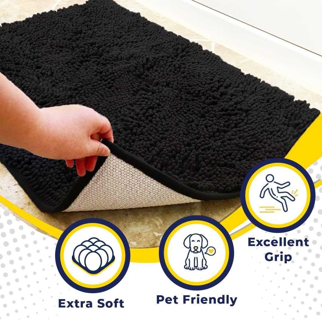 Muddy Mat® Shown on TV – Super Absorbent Door Mat Indoor, Microfiber Quick Dry Chenille Entryway Rug, Non-Slip Front Door Mat, Indoor Mats for Entryway, Machine Washable Pet Rug, Black 36"x60"