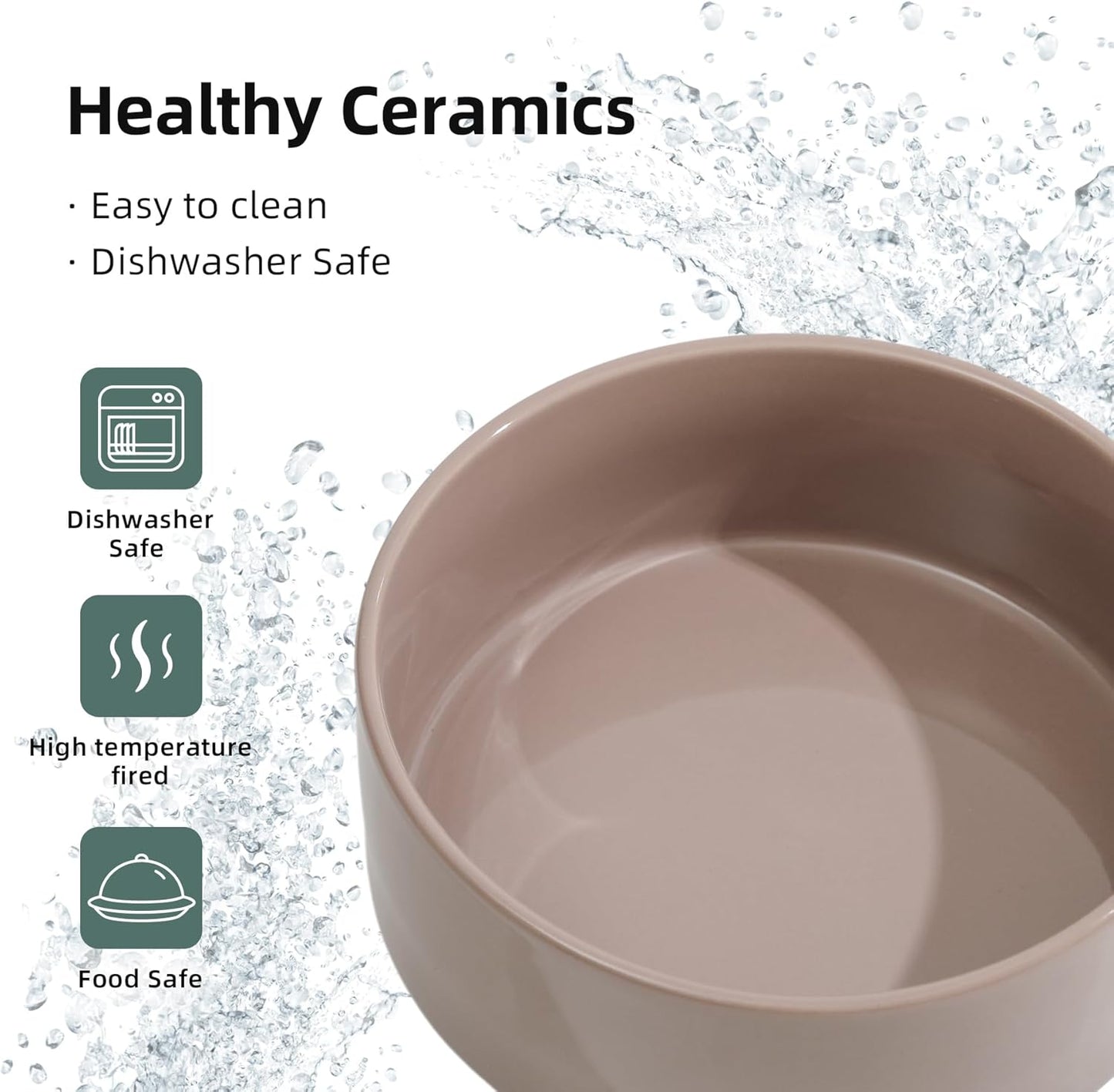 Ceramic 6.1inch Raised Dog Bowl with Stand for Small and Medium Breed Dog Dish Pet Food and Water Bowl (Double Bowl with Stand - Brown Coffee, 28oz)