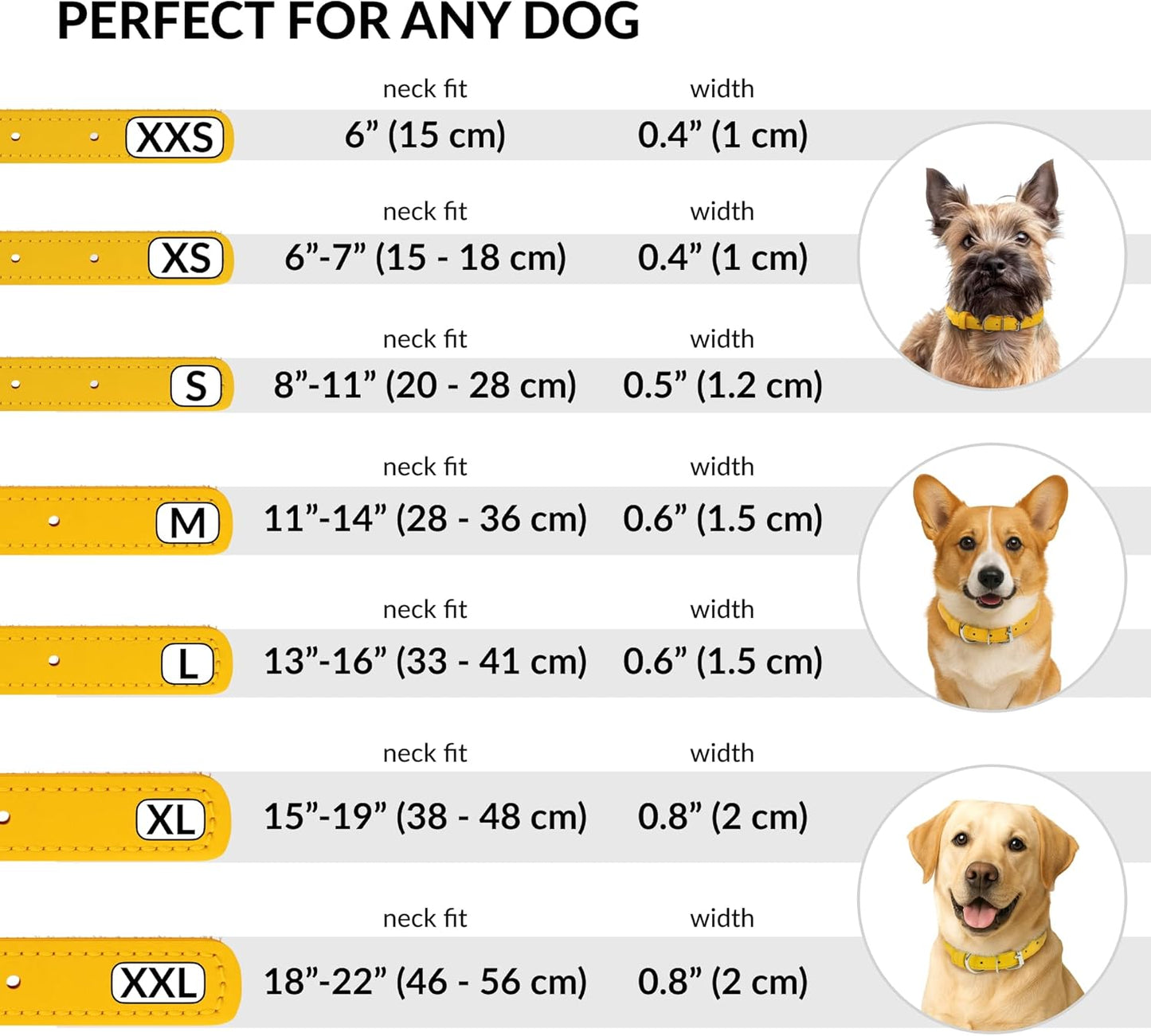 CollarDirect Rolled Leather Dog Collar, Soft Padded Round Puppy Collar, Handmade Genuine Leather Collar Dog Small Large Cat Collars 13 Colors (6-7 Inch, Yellow Smooth)