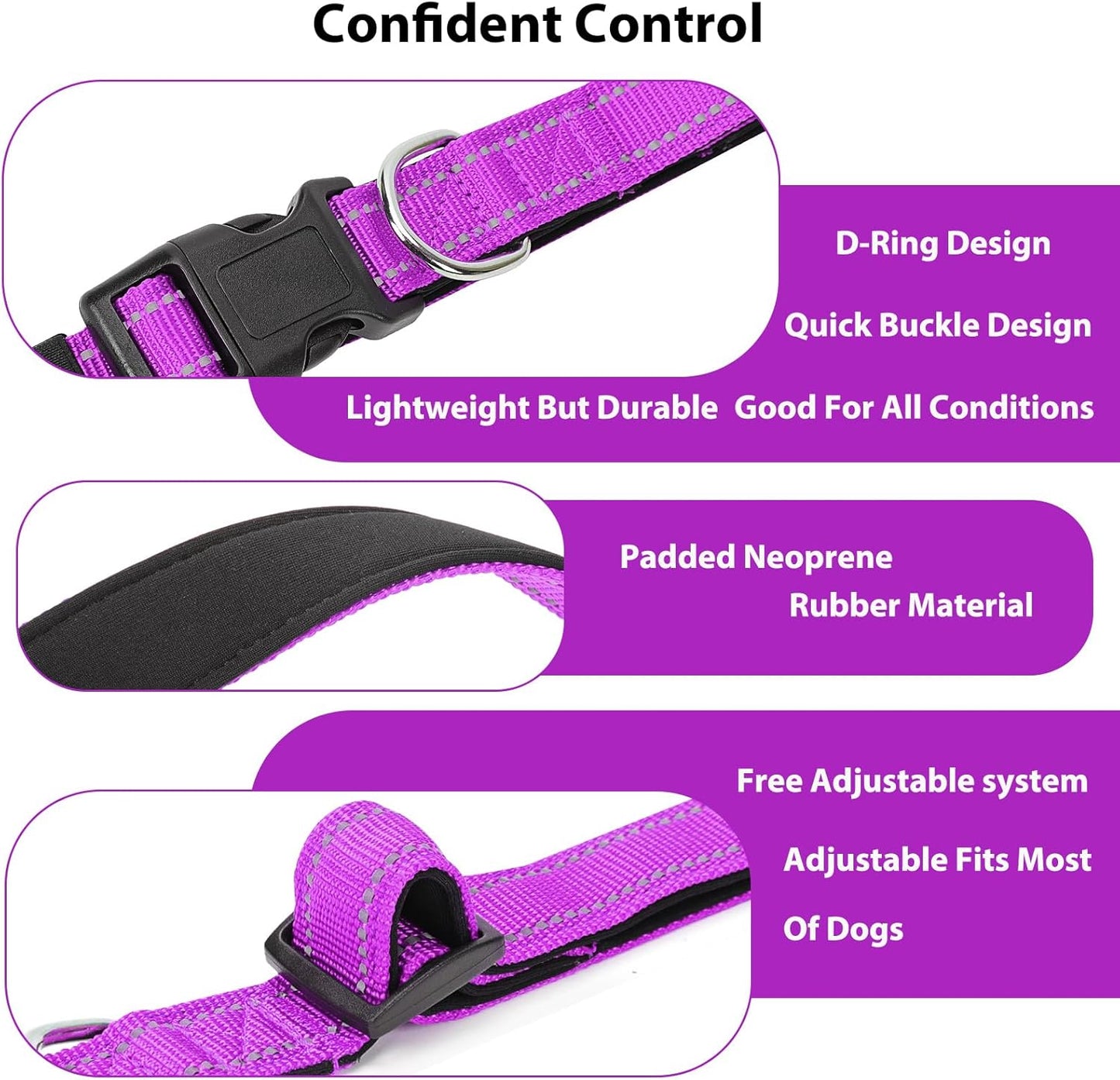 Reflective Dog Collar Padded with Soft Neoprene Breathable Quick Release Basic Dog Collars for Medium Large Dogs Dark Magenta