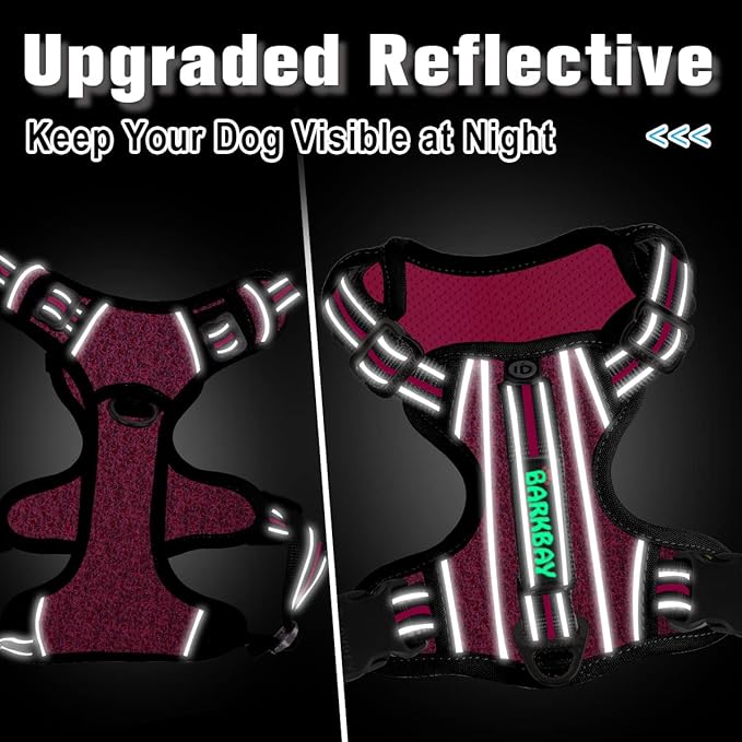 BARKBAY Dog Harness No Pull with ID Tag Pocket - Heavy Duty, Reflective, Easy Control for Large Dogs(Pink/Black,M)