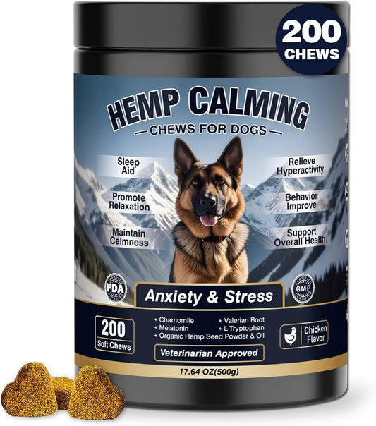 Calming Chews for Dogs 200ct Hemp Dog Calming Chews - Anxiety and Stress Relief Treats Melatonin Bites Sleep Aid for Small/Medium/Large Dogs Calm Dog - Separation, Fireworks, Thunder, Barking,Chewing