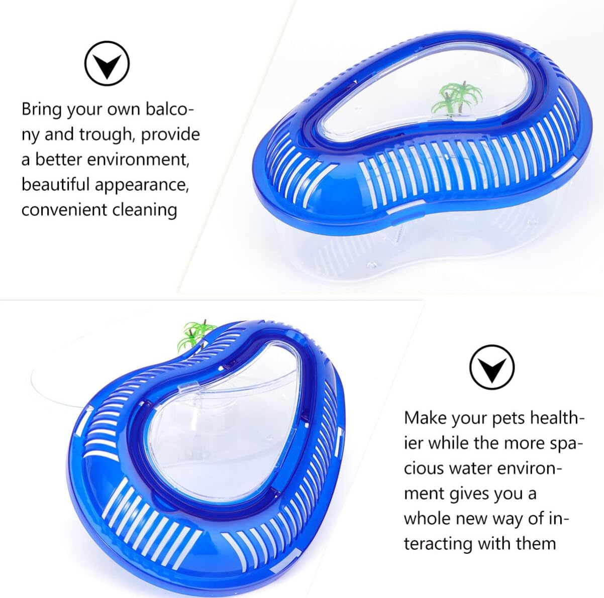 POPETPOP Turtle Tank with Lid : Plastic Tortoise Habitat with Basking Platform Transparent Reptile Tank for Turtle, 12.99x9.06x5.31 inch