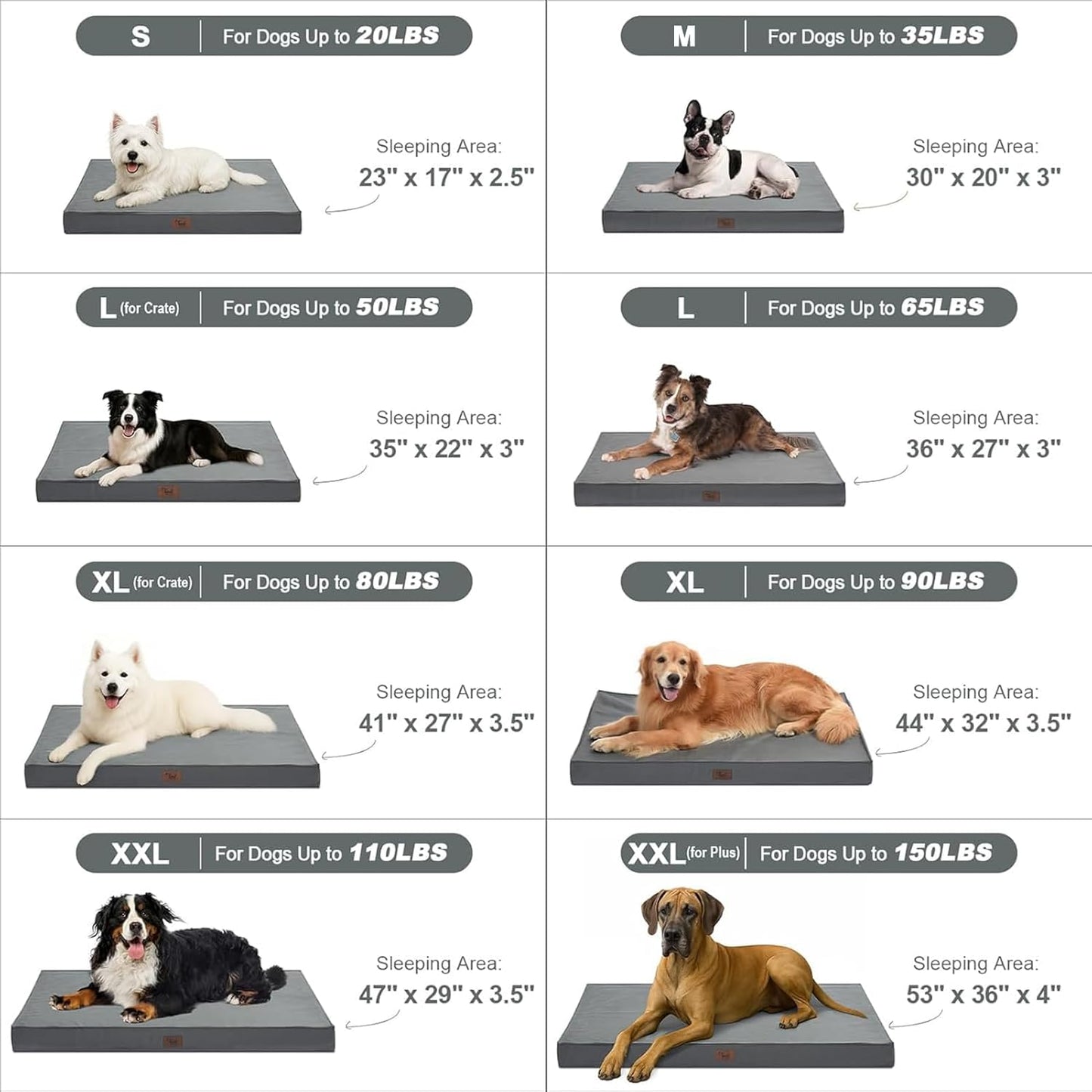 Outdoor Dog Bed for Medium/Small Dogs, Waterproof Dog Bed for Medium Dogs Cats, Orthopedic Egg Crate Foam Pet Bed with Washable and Removable Oxford Cover, Grey