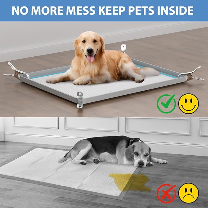 IMMCUTE Pee Pad Holder for Dogs, Thickened Soft Silicone Extra Large Puppy Pad Holder Fits Up to 28" x 34" Pee Pads, Non-Slip High Edge Pee Pad Holder, for Leak-Proof Urine, Floor Protection