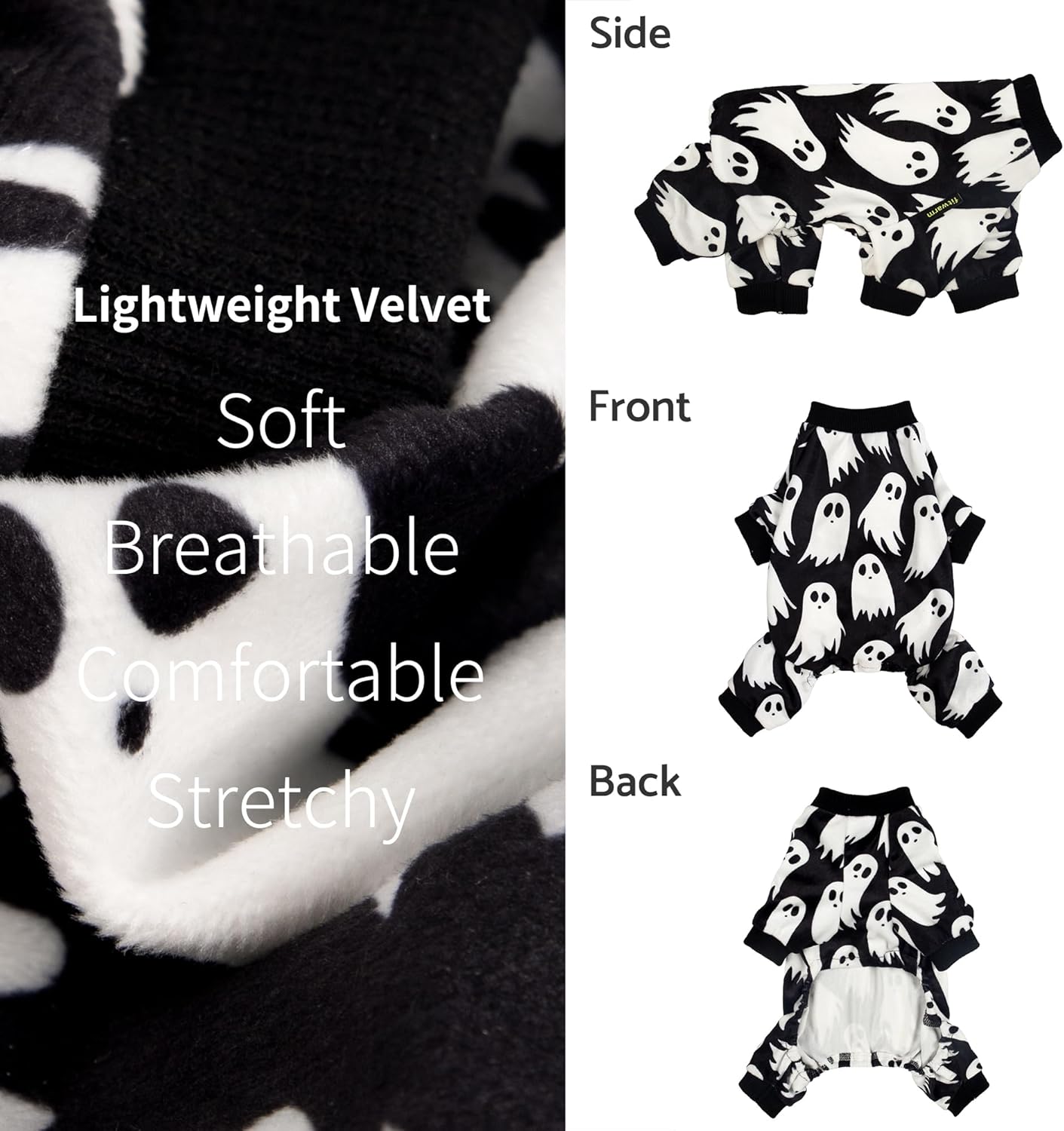 Fitwarm Halloween Ghost Dog Pajamas, Funny Halloween Costumes for Dogs, Fleece Dog Onesie with Feet, Doggy Clothes for Small Dogs Boy Girl, Pet Apparel, Black, White, XXL