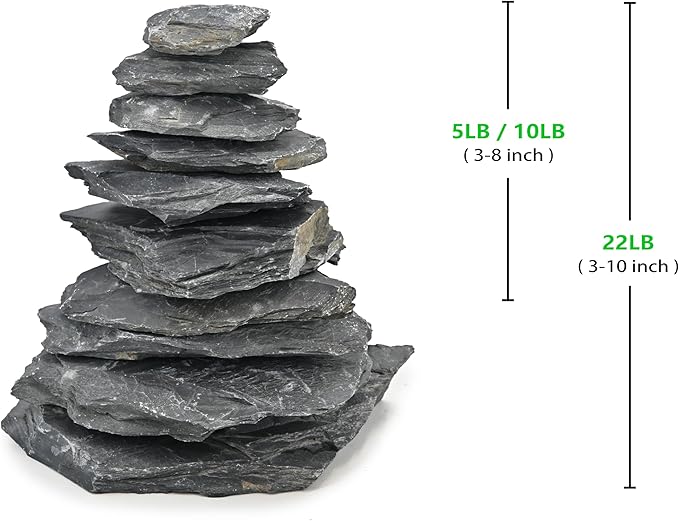 Natural Slate Stone for Aquariums 3 to 10 Inches Perfect Fish Tank Rocks Reptile Basking Stones & Fairy Garden Decor-20LB
