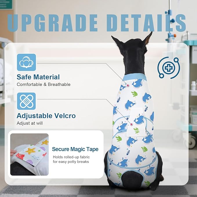 Recovery Suit for Dogs After Surgery, Professional Dog Surgical Suit for Female Spay, Male Neuter, E-Collar & Cone Alternative Dog Onesie for Abdominal Wounds Skin Disease, Blue, XL