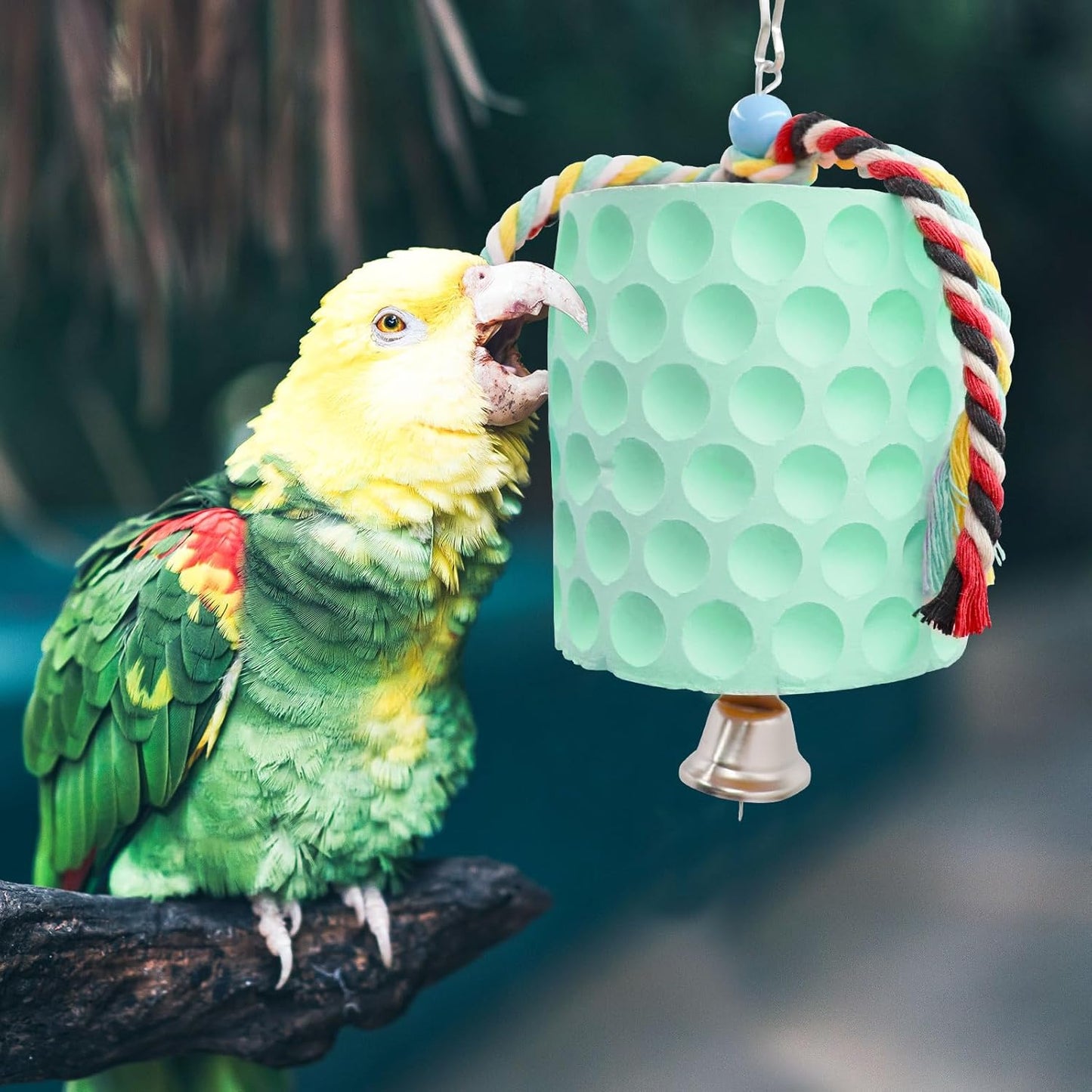 Oooct Extra Large Bird Chewing Toy, Parrot Beak Grinding Calcium Stone with Bells, Bird Cage Accessories, Cage Toys for Cockatiel Parakeet Parrot Budgies Rat Hamster Chinchilla Rabbit Bunny Green