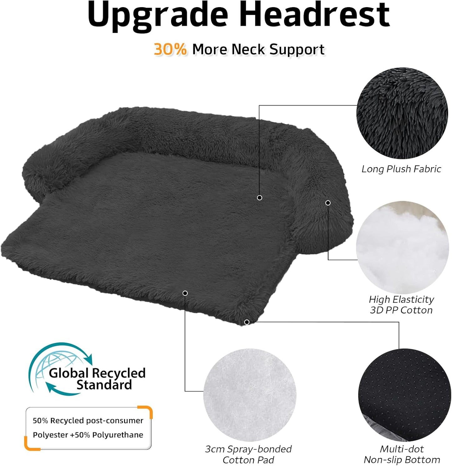 Calming Dog Bed Fluffy Plush Dog Mat for Furniture Protector with Removable Washable Cover for Large Medium Small Dogs and Cats (Extra Large(53x39.3x6), Dark Grey)