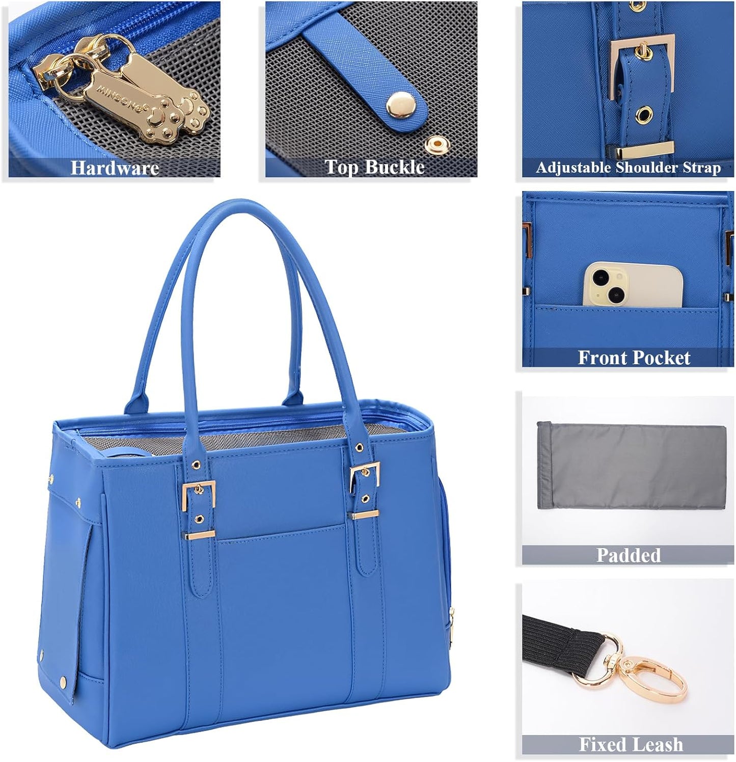 Fashion Pet Carrier Dog Purse Cat Bag Soft-Sided Carriers Travel Airline Approved, Stylish Leather Tote Handbag for Small Animal Puppy Kitten (Blue)