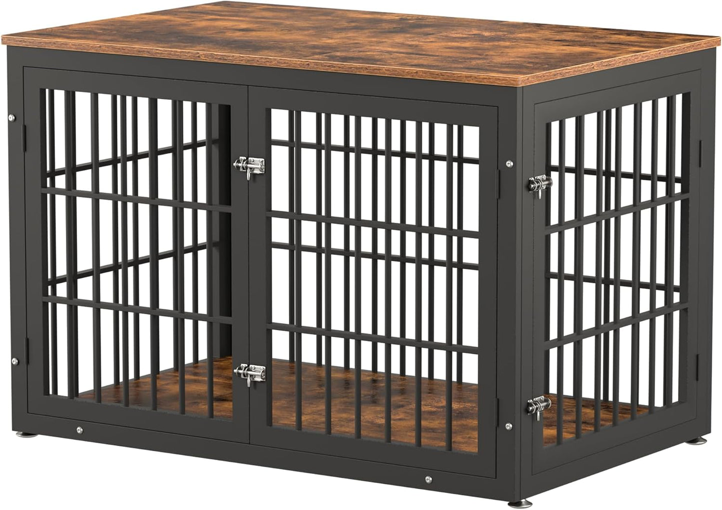 48 Inch Rustic Heavy Duty Dog Crate Furniture for Extra Large Dogs, Decorative Pet House End Table, Wooden Cage Kennel Furniture Indoor, Black and Brown