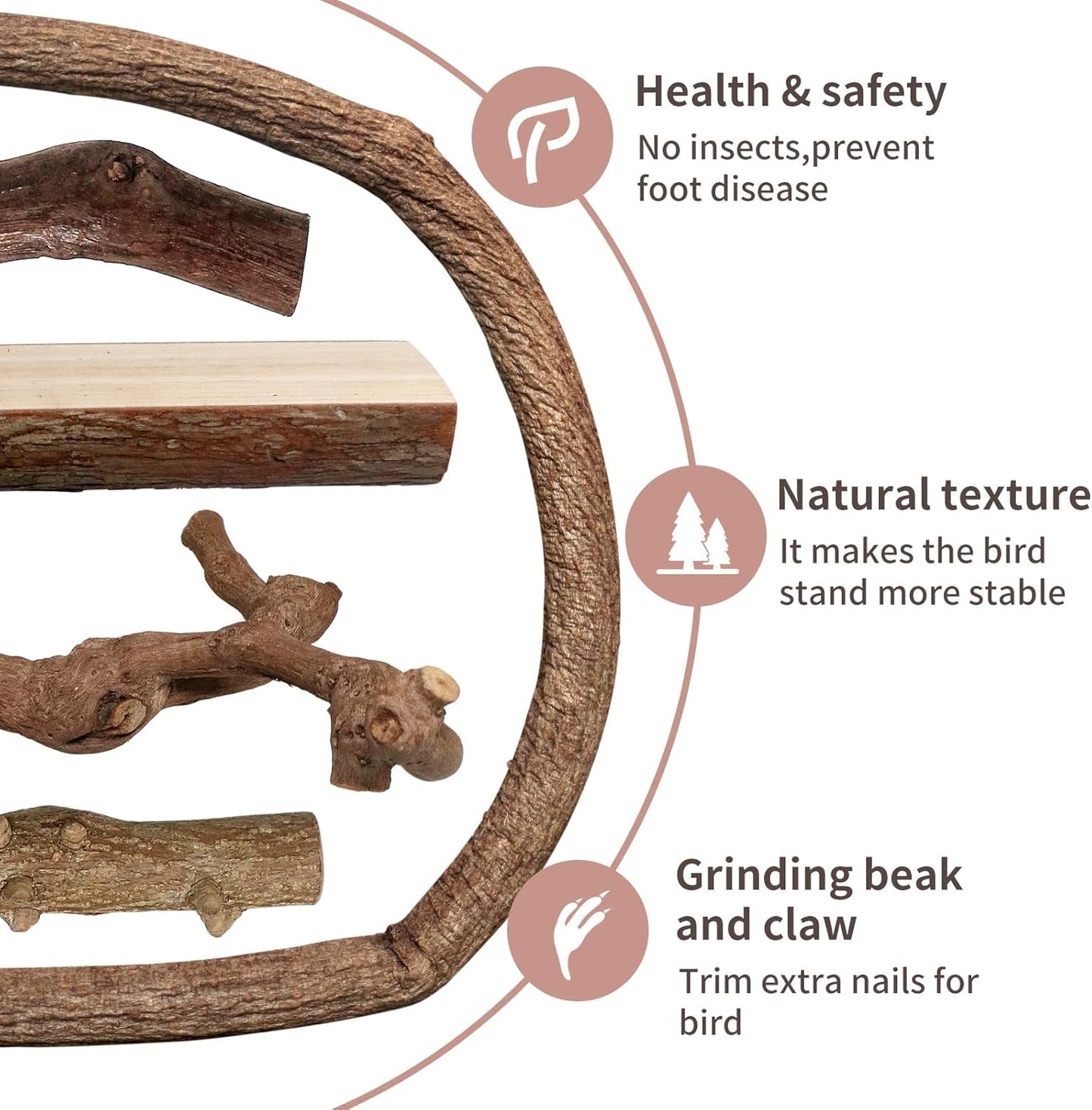 Bird Perches, 5pcs Natural Wood Birds Stand Branch, Bird Perch Chewing Stick Cage Accessories Parrot Climbing Standing Branches Paw Grinding Fork Sets for Cockatiels Ringneck Parrots