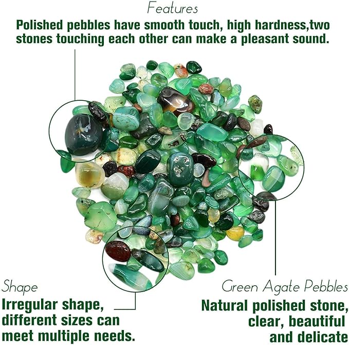 Halatool 2.2LB Natural Green Agate Stones for Aquarium Gravel & Fish Tank 0.35-0.6 Inch Decorative Pebbles for Succulent Rocks DIY Landscaping Indoor Plants Vase Fillers
