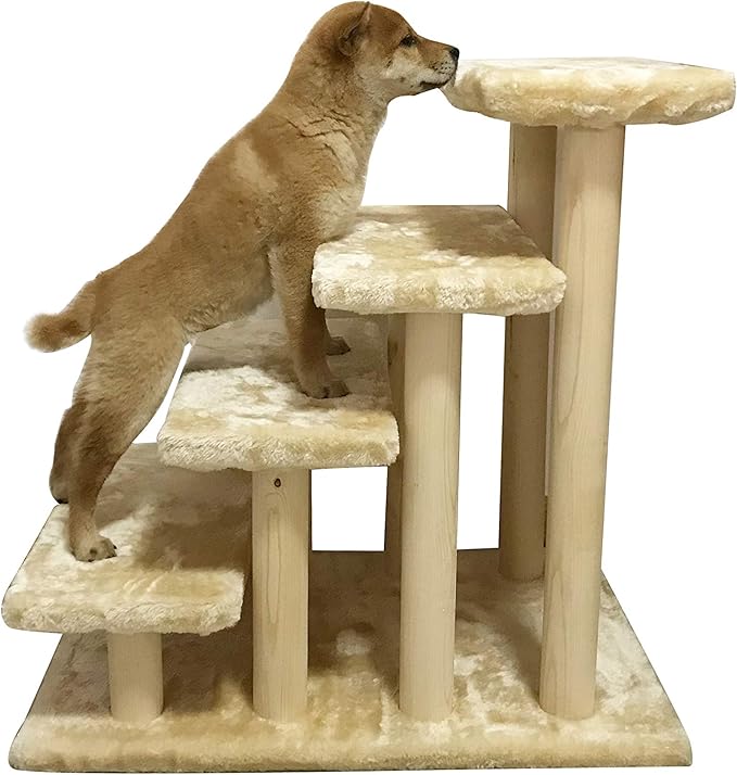 Cowboy Wooden pet Stairs 4-Step pet Ladder cat Dog Easy Stairs with Detachable Carpet for high Bed and Couch (Gray)