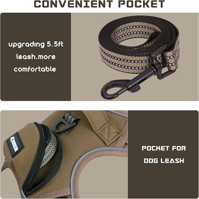 No Pull Dog Harness for Small Dogs, Adjustable No Choke Pet Vest with Dog Leash Fit Smart Reflective Pet Walking Harness for Training Easy Control Soft Handle Brown S