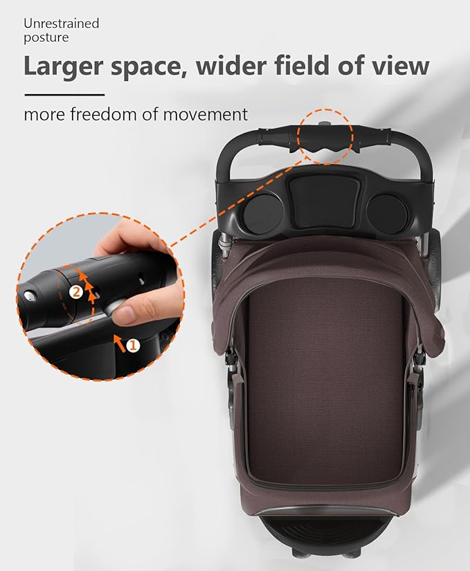 Pet Stroller with 3 Wheels for Small/Medium Pets, Portable Travel Foldable Carrier Jogger for Dog Cat Puppy Kitty, Rear Wheel Breaks, Storage Basket, Visible Mesh with Weather Cover (Coffee)