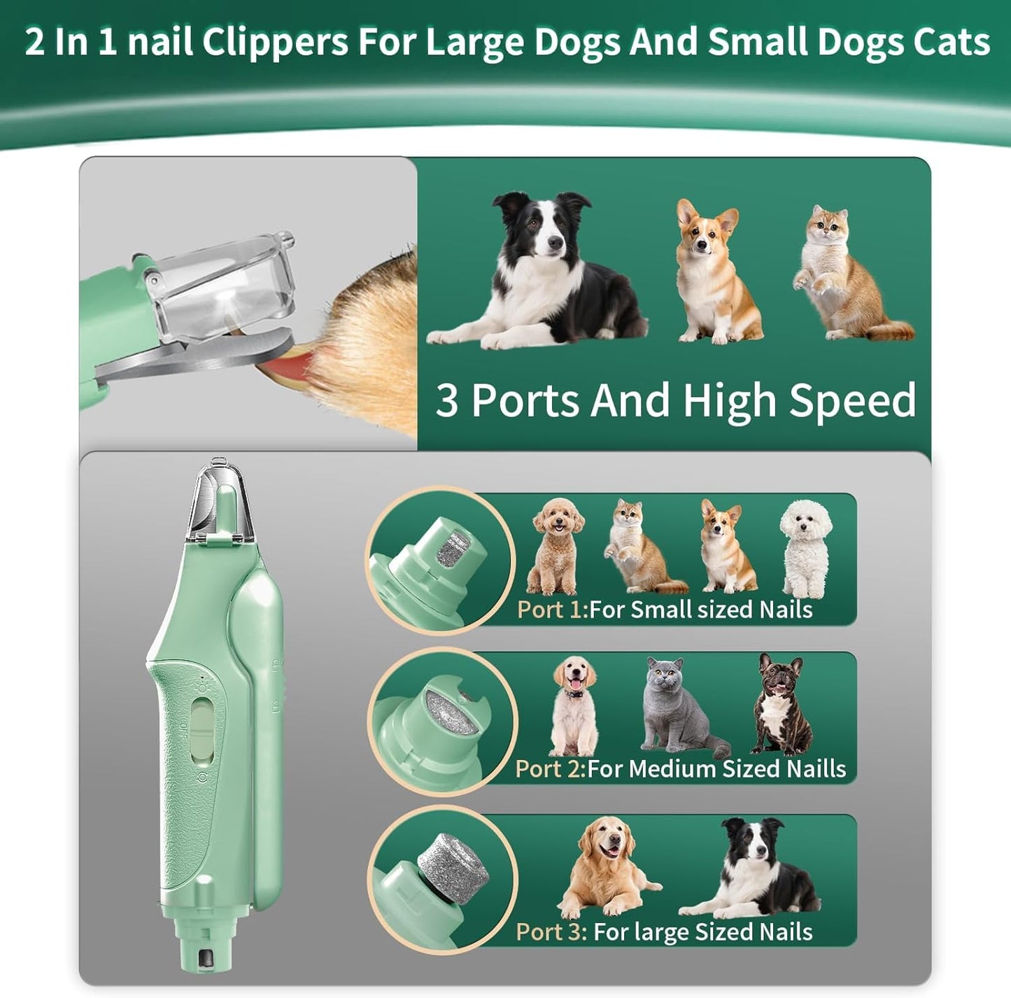 Dog Nail Clippers & Cat Nail Clipper with Catcher, 2 in 1 Dog Nail Trimmers & Grinder with Light for Large Small Dogs Cats,Silent Groom Pro Claw Trimmer, Rechargeable Dogs Nails Grinder Quiet
