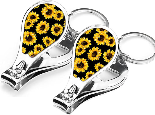 Nail Clippers with Key Chain Cute Stainless Steel Nail Cutter with File Professional Toenail Clipper for Men Multifunction Toenail Clipper 2 Pack Nique Cutter for Adult(Sunflower)