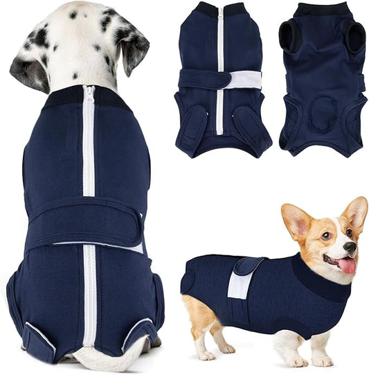 Lukovee Recovery Suit for Dogs, Zipper On Recovery Suit for Female Male Dog, Onesie Abdominal Wounds Cone E-Collar Alternative Prevent Licking Spay Recovery Suit (DBL,XXL)