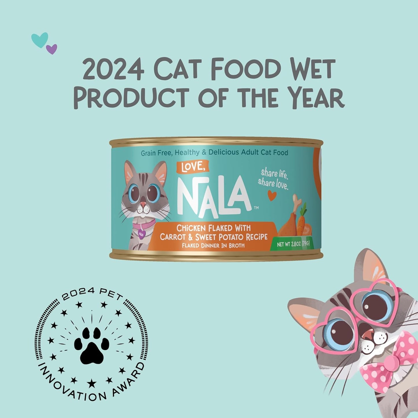 LOVE, NALA - Natural Adult Cat Wet Food - FLAKED Chicken with Carrot & Sweet Potato in Broth - Grain Free, Non-GMO, Lean Protein, Digestive Fiber Blend, Added Minerals & Vitamins - 12 Pack, 2.4 lbs.