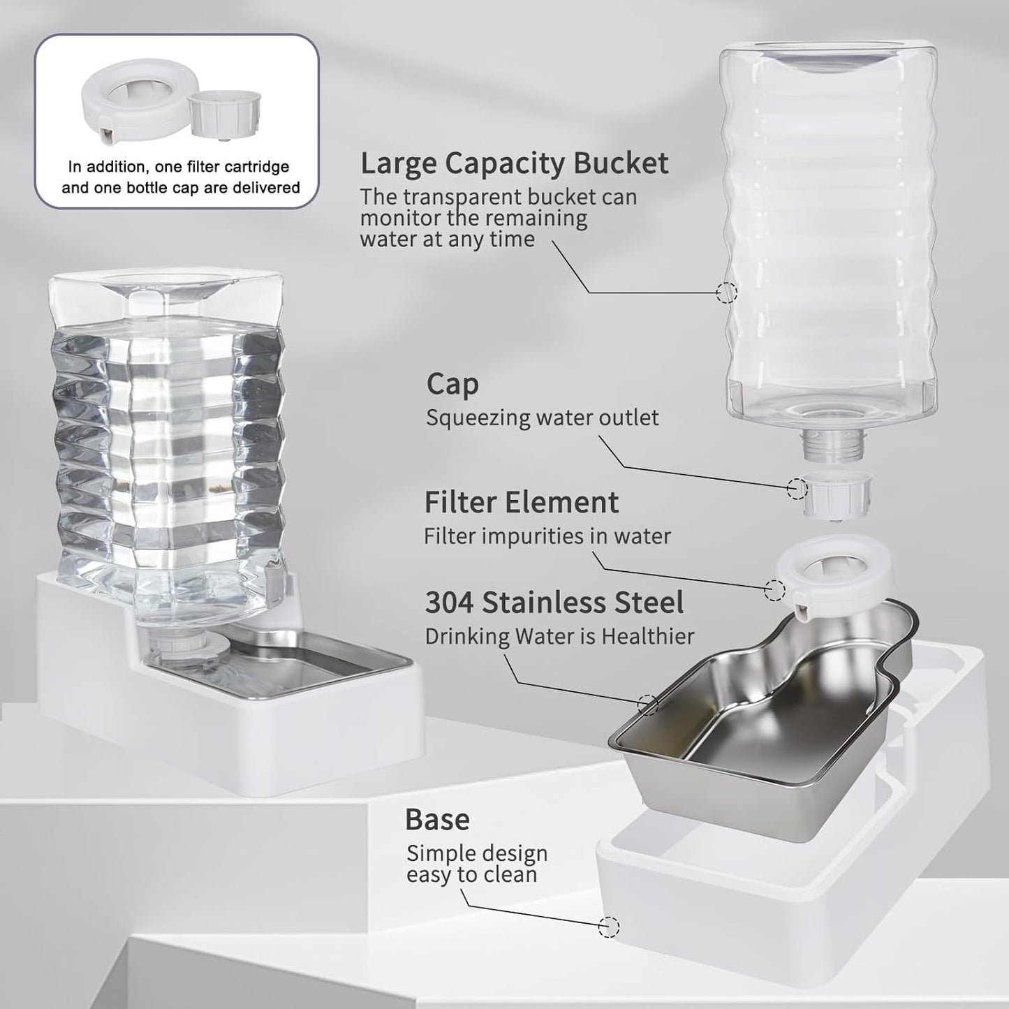 Automatic Pet Water Dispenser: 9L Gravity-Fed Stainless Steel Bowl - BPA-Free Large Capacity White Feeder for Dogs & Cats - Indoor/Outdoor Use