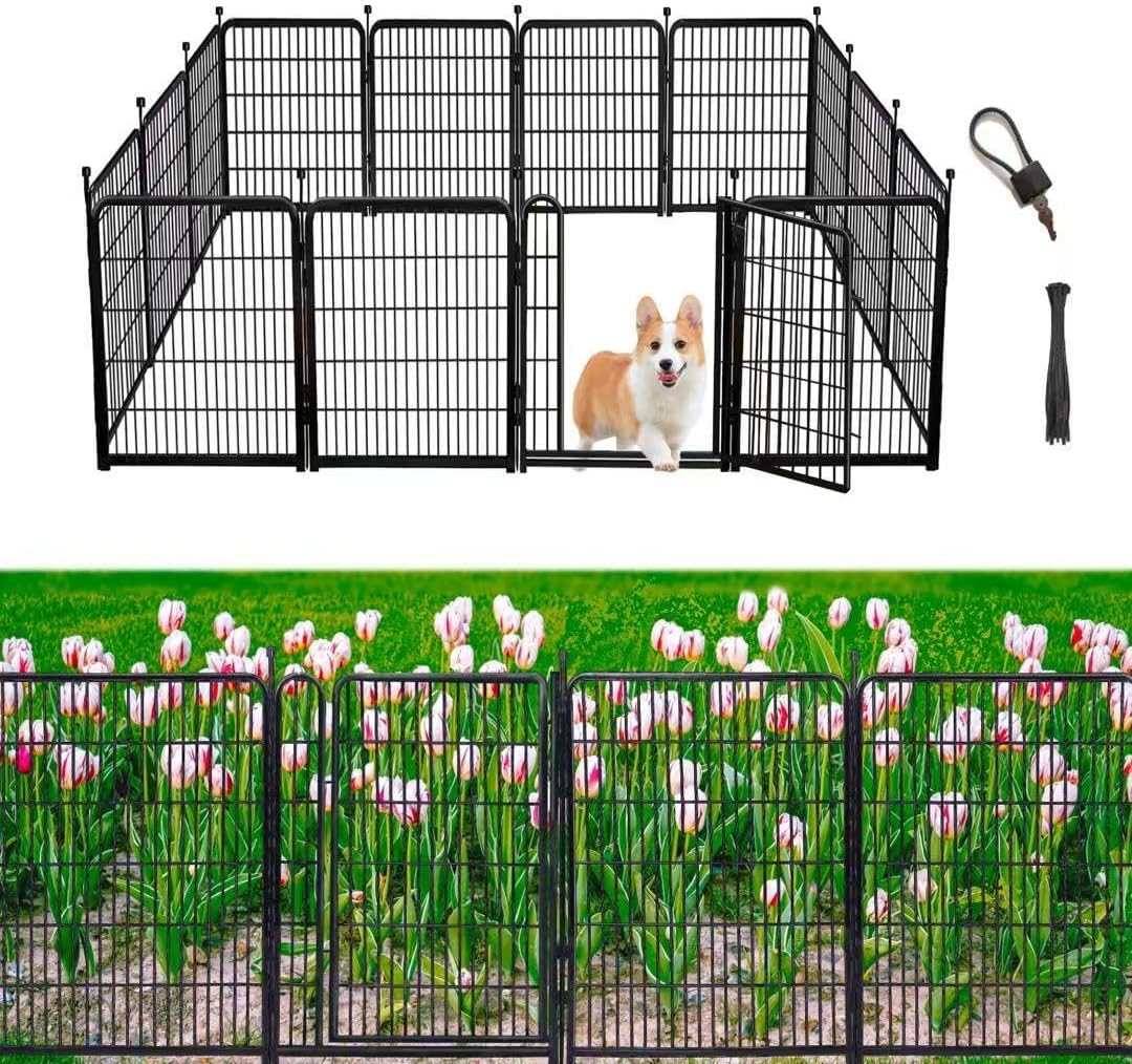 Garden Fencing 32 inch High, 12 Panels Total 26.6 Ft(L) Dog Fence Outdoor for Yard, Gate 21 Inches Wide with Low Sills. Fencing for Garden beds, Animal Barrier Fences, Rabbit Fence