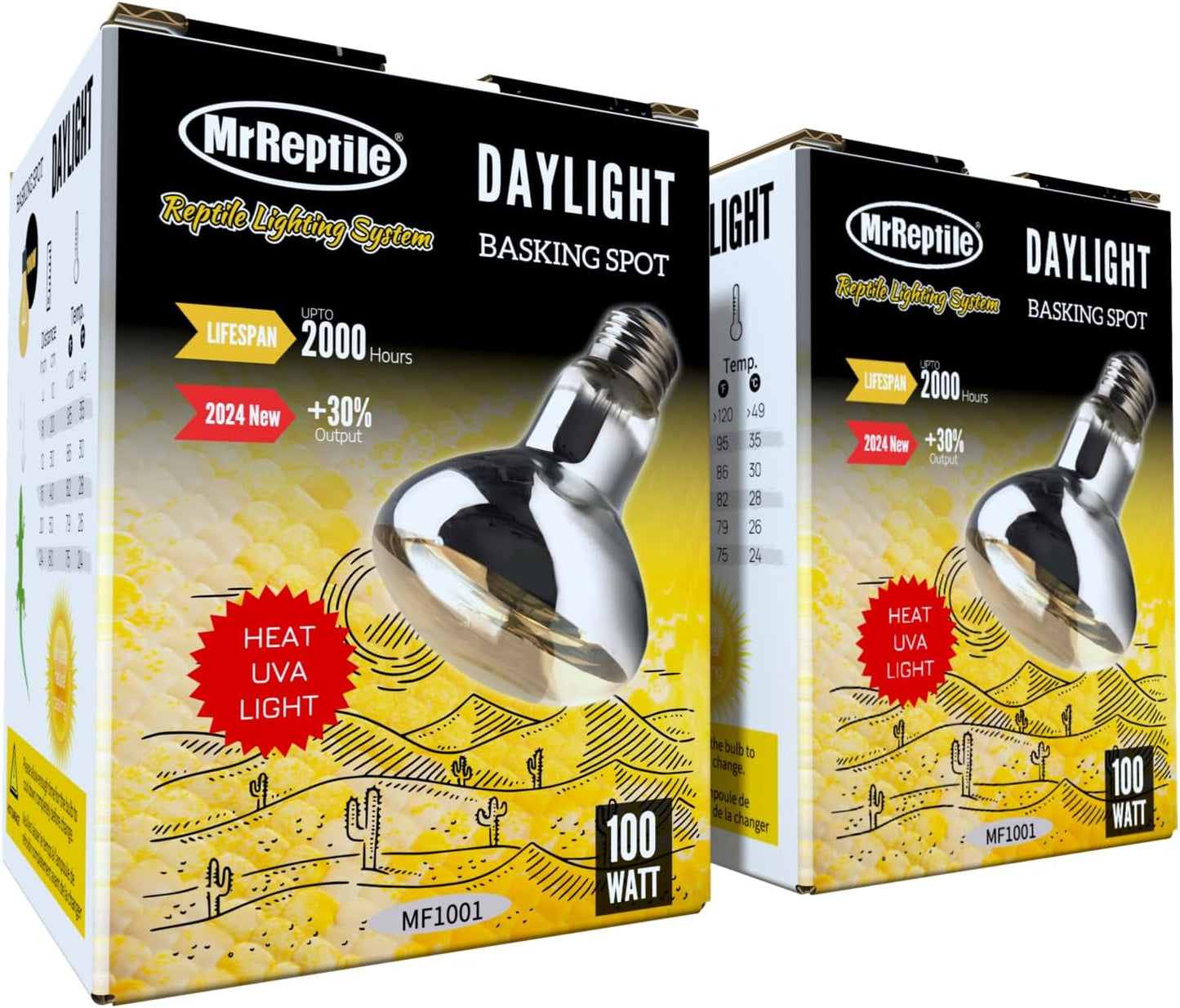 MRREPTILE Reptile Heat Lamp Bulbs, 2-Pack 100W Daylight Basking Bulbs, Reptile Basking Lamps, Bearded Dragon Basking Light, Simulated Natural Basking for Reptiles Snakes Lizards Tortoise Heater