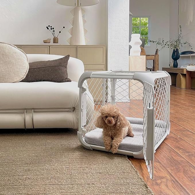DIGGS Evolv Dog Crate - Slim, Durable Dog Kennel with Removable Ceiling Panel and Modular Design - Safe, Stylish, Convenient (Ash, Large)