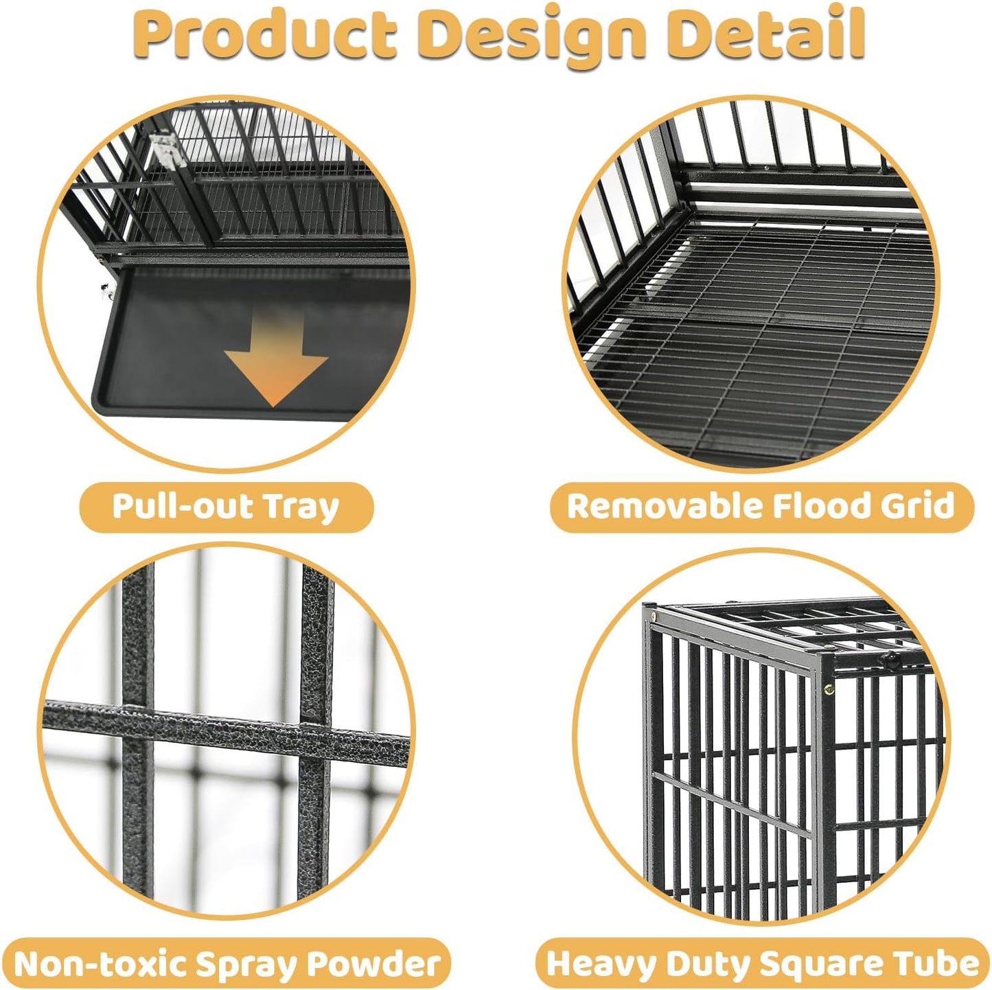 36 Inch Collapsible Dog Crate, Heavy Duty Dog Cage for Small/Medium Dogs, 2-Door Dog Kennel with Top Access, Lockable Wheels, Tray & Metal Floor Grid