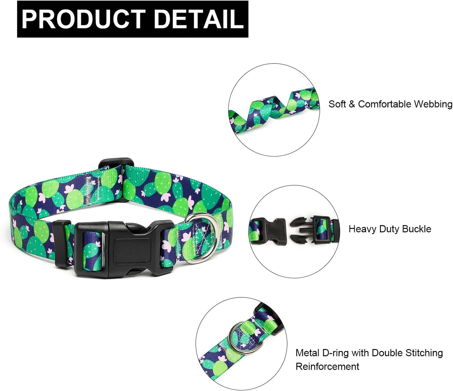 Mercano Adjustable Dog Collar - Special Design Patterns, Soft Nylon Comfortable Durable Pet Collar for Small Medium Large Dogs (L, Cactus)