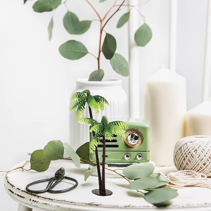 Plastic mini Palm Tree, Green Palm Tree Coconuts Topper Scale Scenery Miniature Figurines Micro Aquarium Plant Building Model Landscape